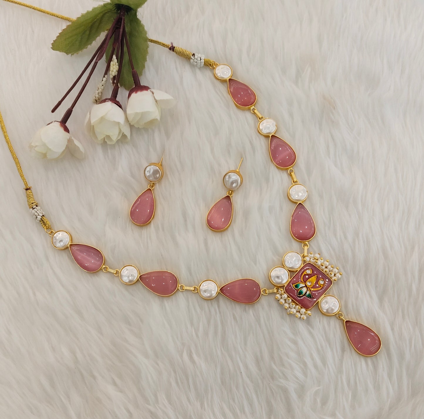 Gaajri Mother Of Pearl Stone Necklace Indian Jewellery Mahindra Set