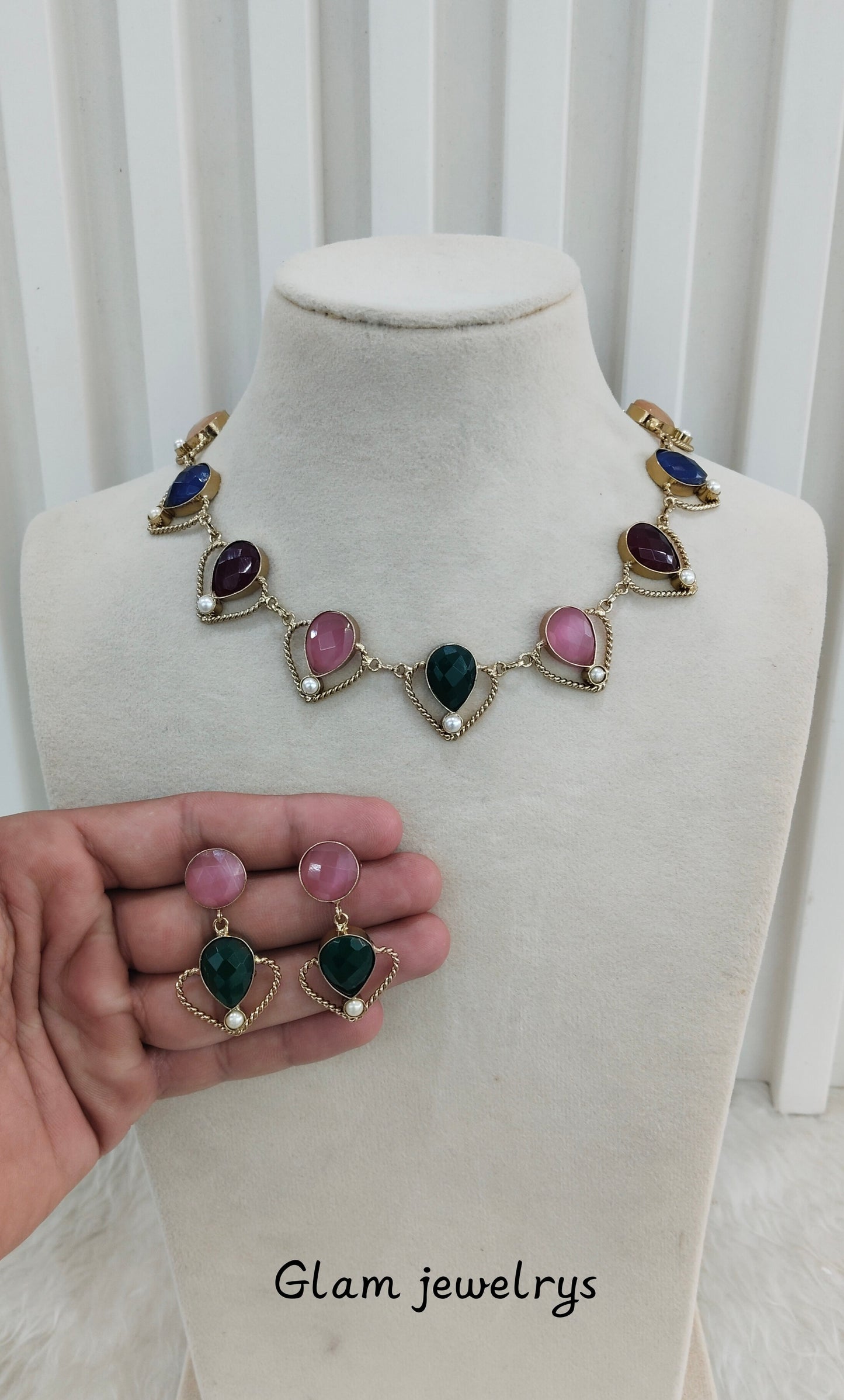 Multi Color Victorian Necklace Indian Jewellery Escourt Set