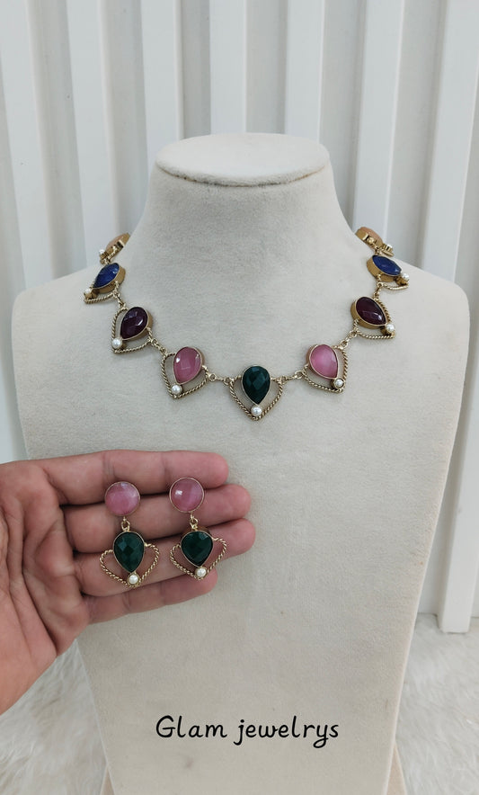 Multi Color Victorian Necklace Indian Jewellery Escourt Set