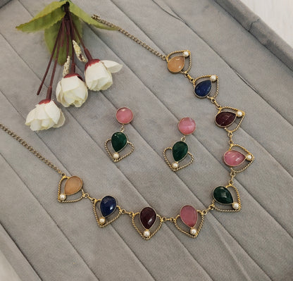 Multi Color Victorian Necklace Indian Jewellery Escourt Set