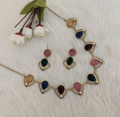 Multi Color Victorian Necklace Indian Jewellery Escourt Set