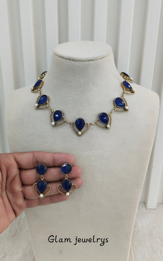 Blue Victorian Necklace Indian Jewellery Escourt Set