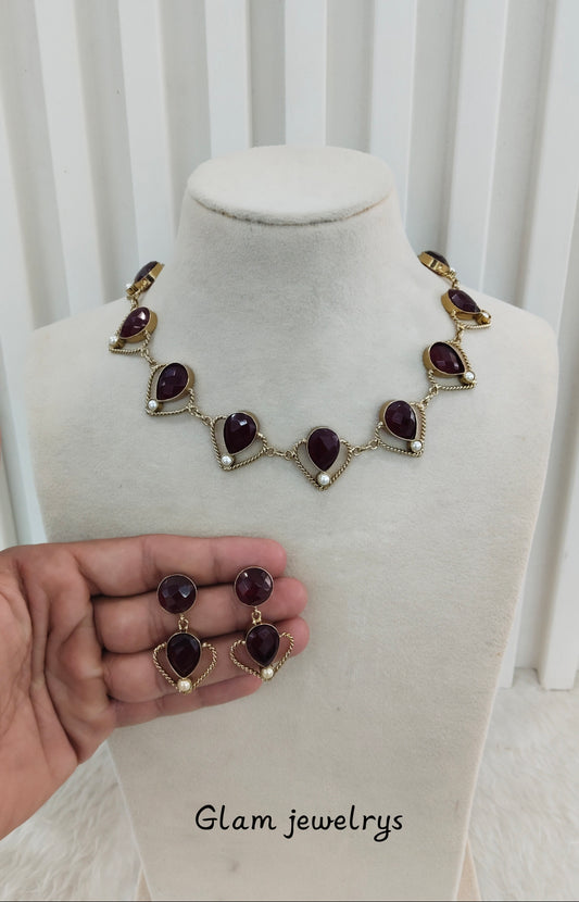 Maroon Victorian Necklace Indian Jewellery Escourt Set
