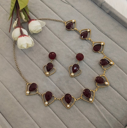 Maroon Victorian Necklace Indian Jewellery Escourt Set
