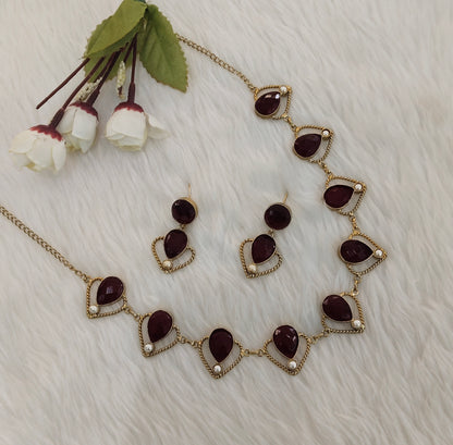 Maroon Victorian Necklace Indian Jewellery Escourt Set