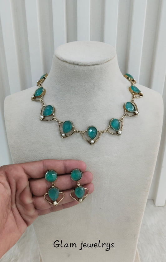 Sea Green Victorian Necklace Indian Jewellery Escourt Set