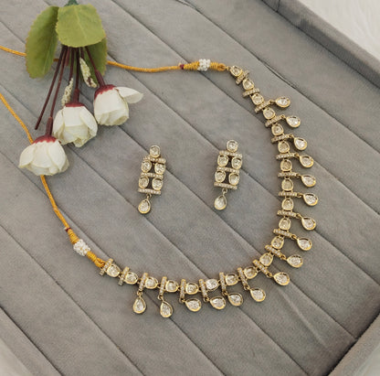 Gold Moissanite Kundan Necklace Indian Jewellery Delux Set