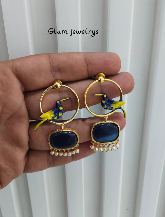 Blue Mother Of Pearl Bollywood Indian Brass Earrings