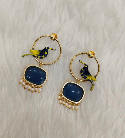 Blue Mother Of Pearl Bollywood Indian Brass Earrings