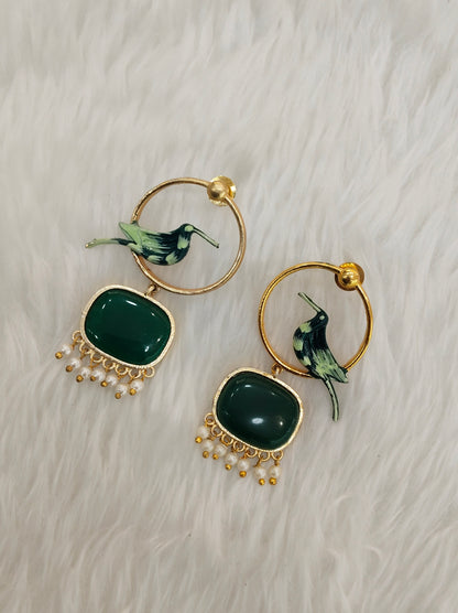 Green Mother Of Pearl Bollywood Indian Brass Earrings