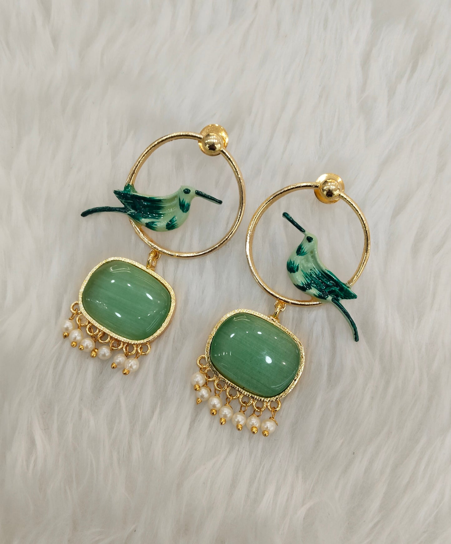 Sage Green Mother Of Pearl Bollywood Indian Brass Earrings