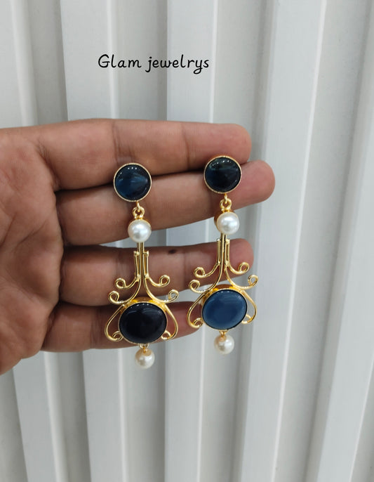 Blue Mother Of Pearl Bollywood Indian Jombi Earrings