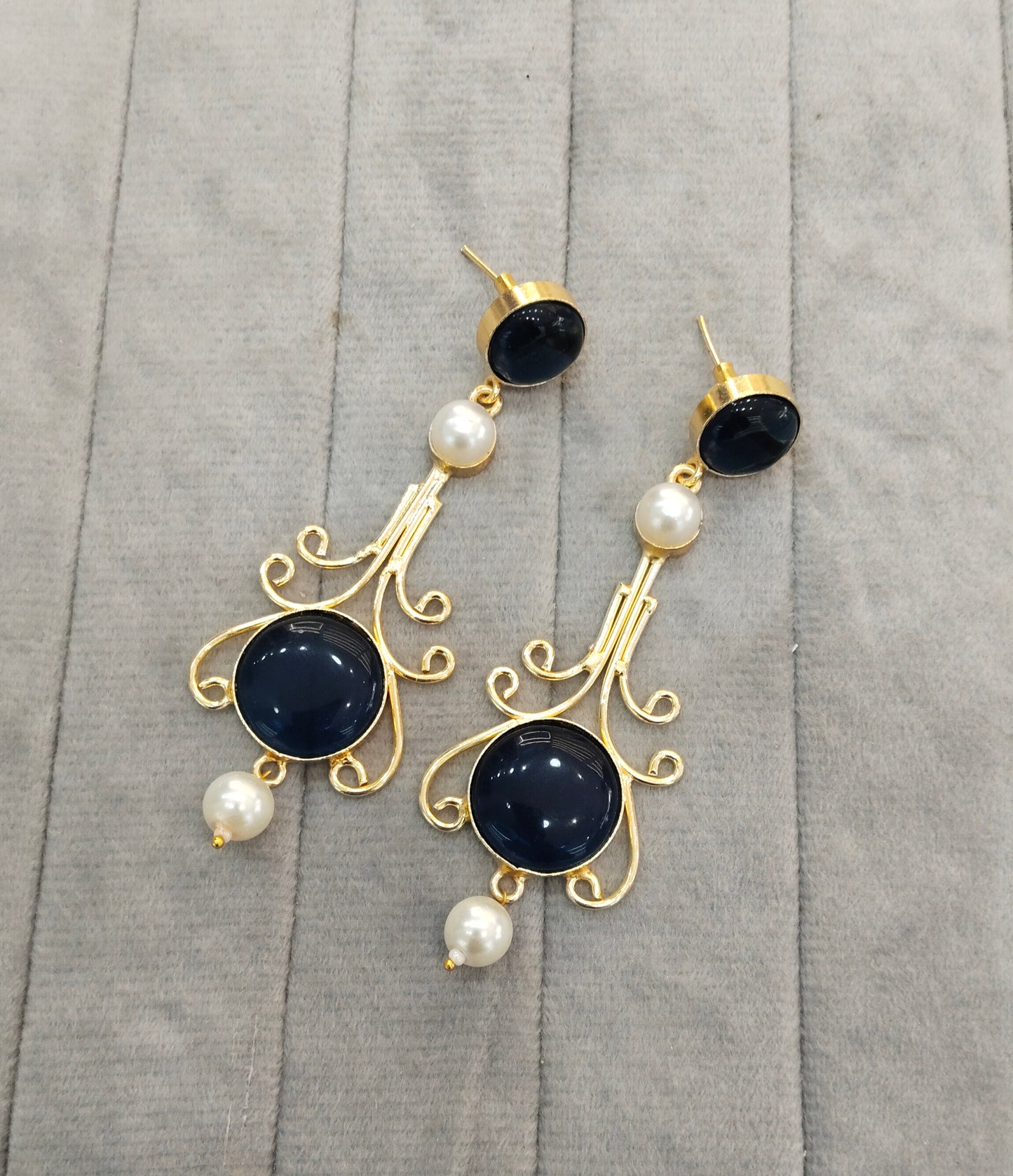 Blue Mother Of Pearl Bollywood Indian Jombi Earrings