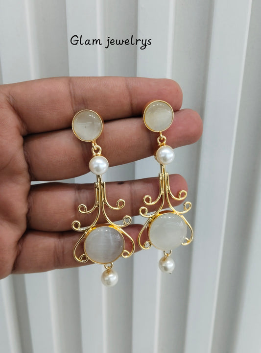 White Mother Of Pearl Bollywood Indian Jombi Earrings