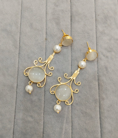 White Mother Of Pearl Bollywood Indian Jombi Earrings