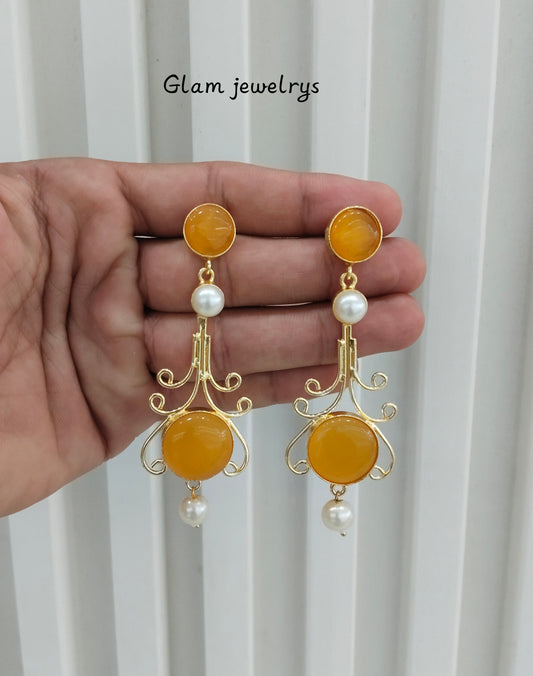 Yellow Mother Of Pearl Bollywood Indian Jombi Earrings