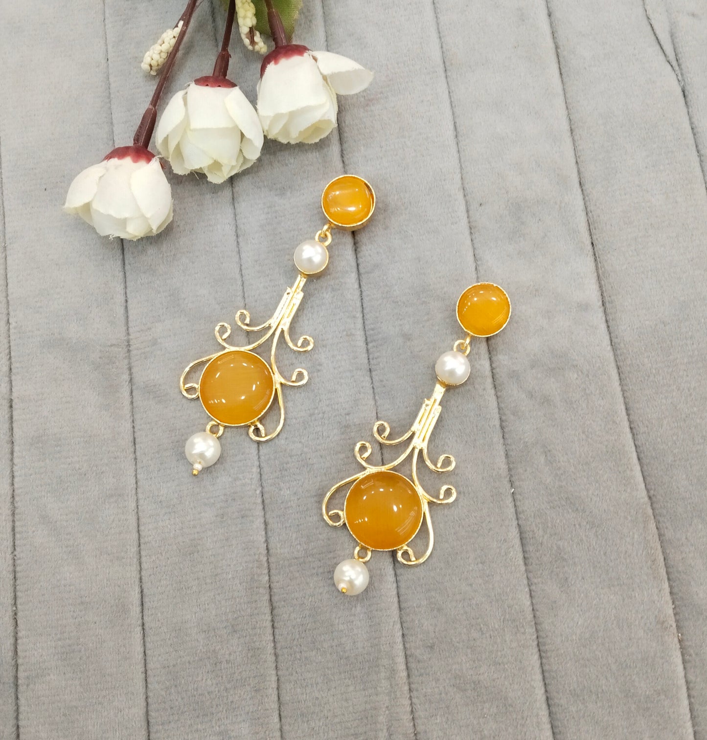 Yellow Mother Of Pearl Bollywood Indian Jombi Earrings
