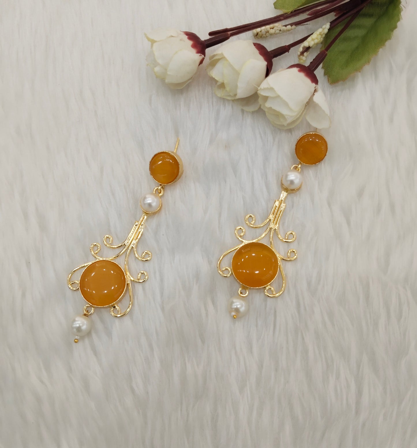 Yellow Mother Of Pearl Bollywood Indian Jombi Earrings