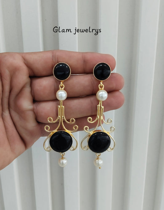 Black Mother Of Pearl Bollywood Indian Jombi Earrings