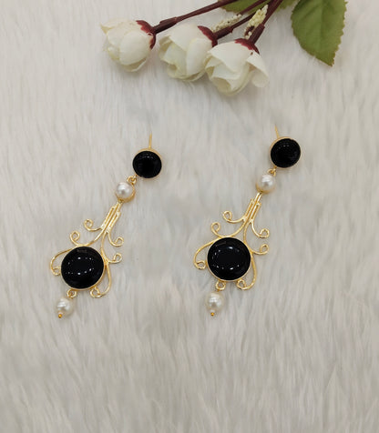 Black Mother Of Pearl Bollywood Indian Jombi Earrings