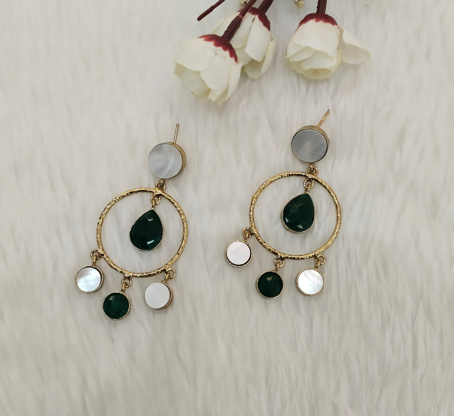 Green Mother Of Pearl Bollywood Indian Jombi Earrings