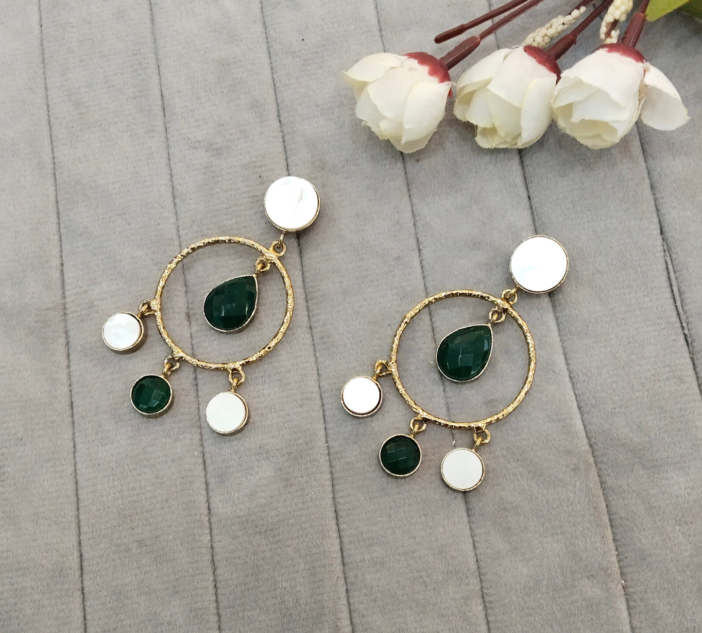 Green Mother Of Pearl Bollywood Indian Jombi Earrings