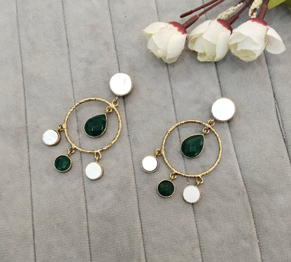 Green Mother Of Pearl Bollywood Indian Jombi Earrings