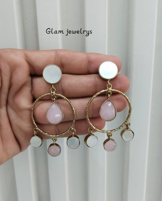 Pink Mother Of Pearl Bollywood Indian Jombi Earrings