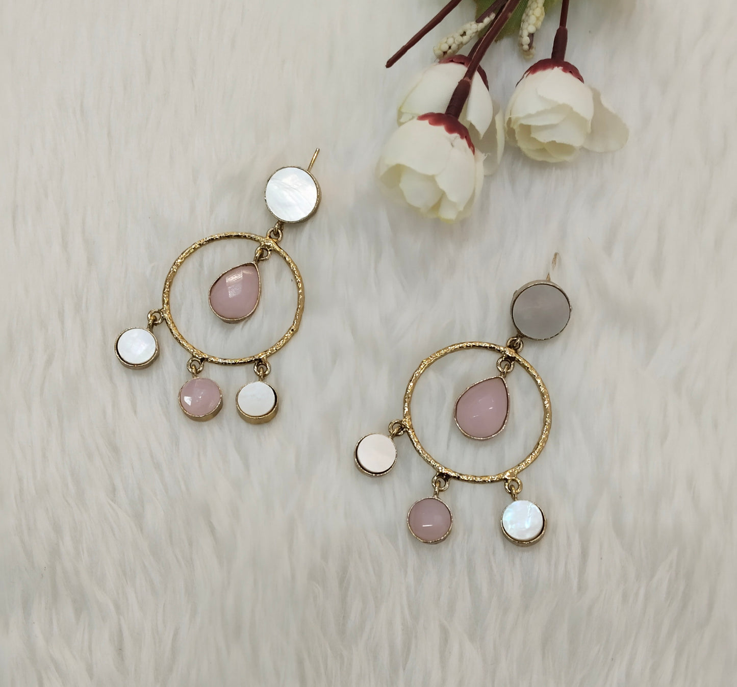 Pink Mother Of Pearl Bollywood Indian Jombi Earrings