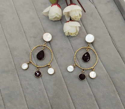 Maroon Mother Of Pearl Bollywood Indian Jombi Earrings
