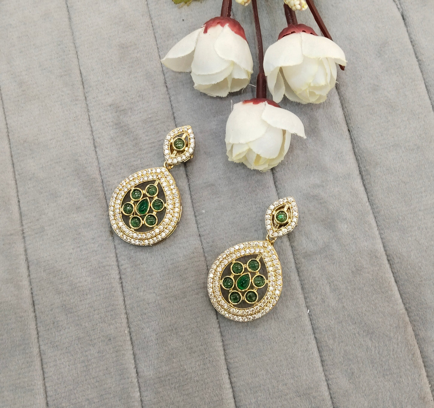 Green Moissanite Kundan Bollywood Indian Jombi Earrings