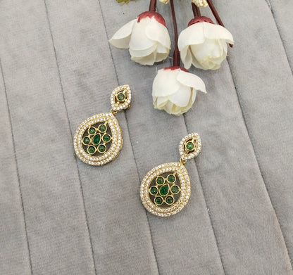 Green Moissanite Kundan Bollywood Indian Jombi Earrings