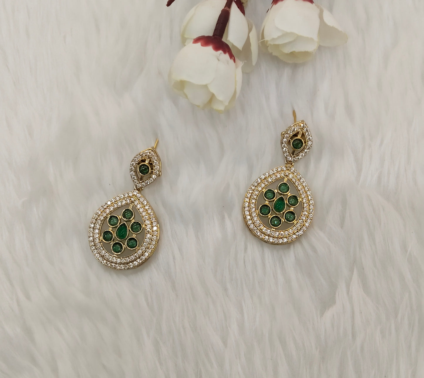 Green Moissanite Kundan Bollywood Indian Jombi Earrings