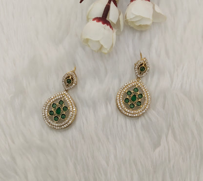 Green Moissanite Kundan Bollywood Indian Jombi Earrings