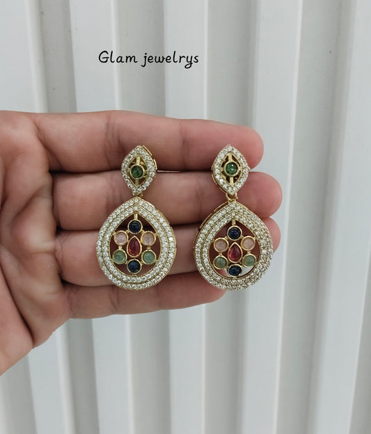 Multi Color Moissanite Kundan Bollywood Indian Jombi Earrings