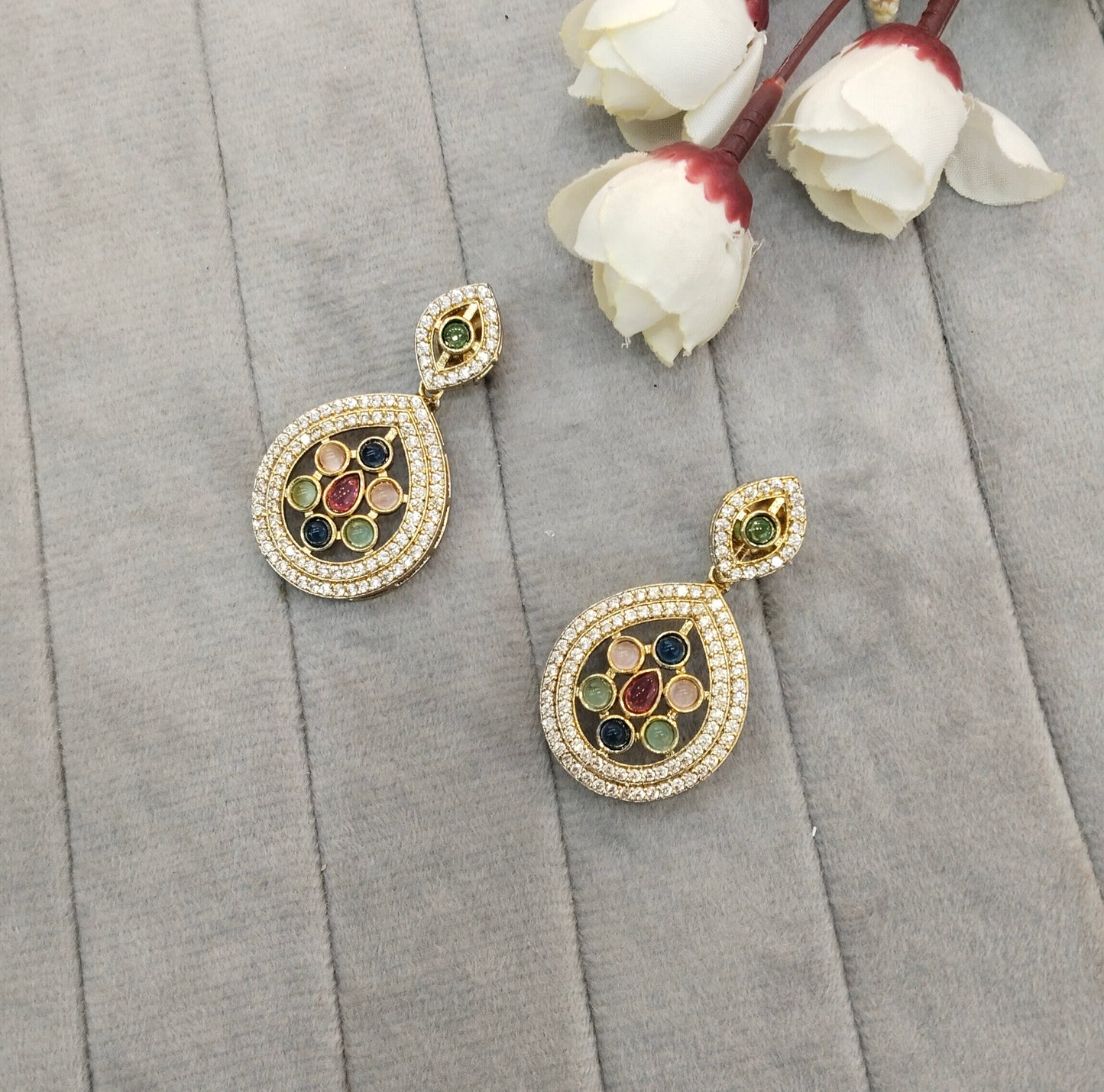 Multi Color Moissanite Kundan Bollywood Indian Jombi Earrings