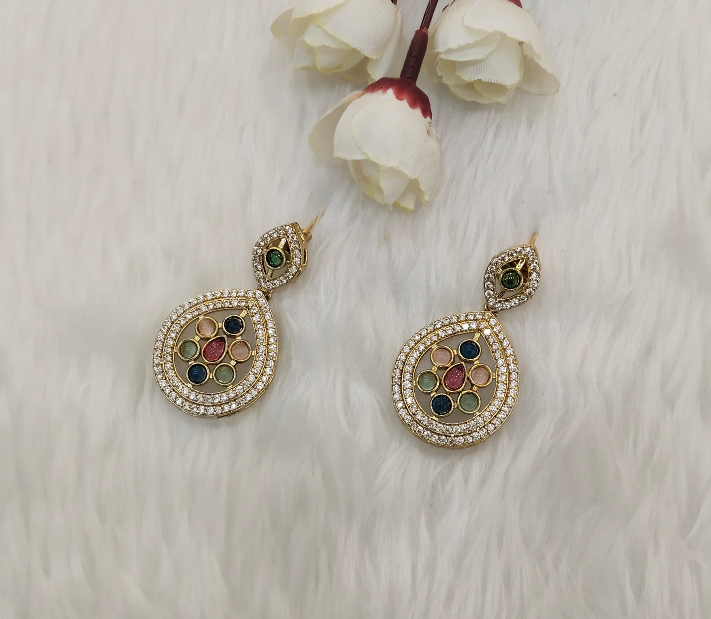 Multi Color Moissanite Kundan Bollywood Indian Jombi Earrings