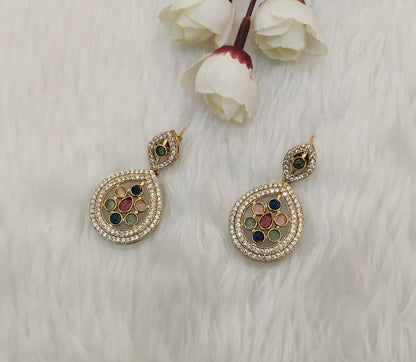 Multi Color Moissanite Kundan Bollywood Indian Jombi Earrings