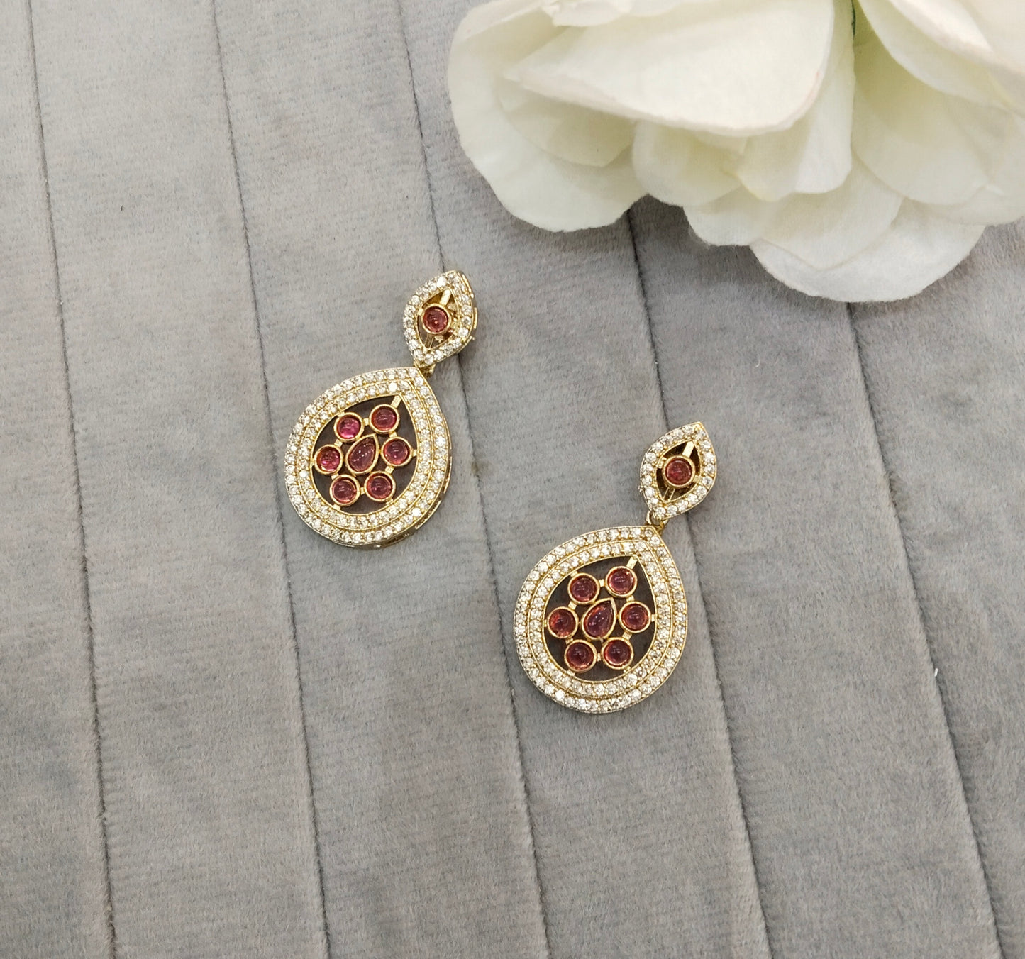 Ruby Moissanite Kundan Bollywood Indian Jombi Earrings