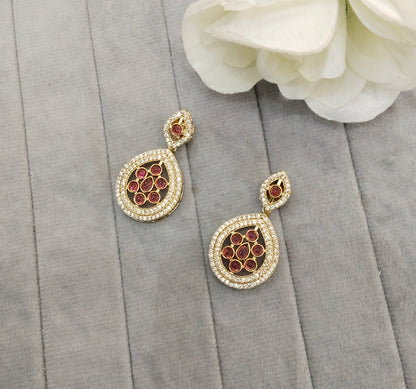 Ruby Moissanite Kundan Bollywood Indian Jombi Earrings