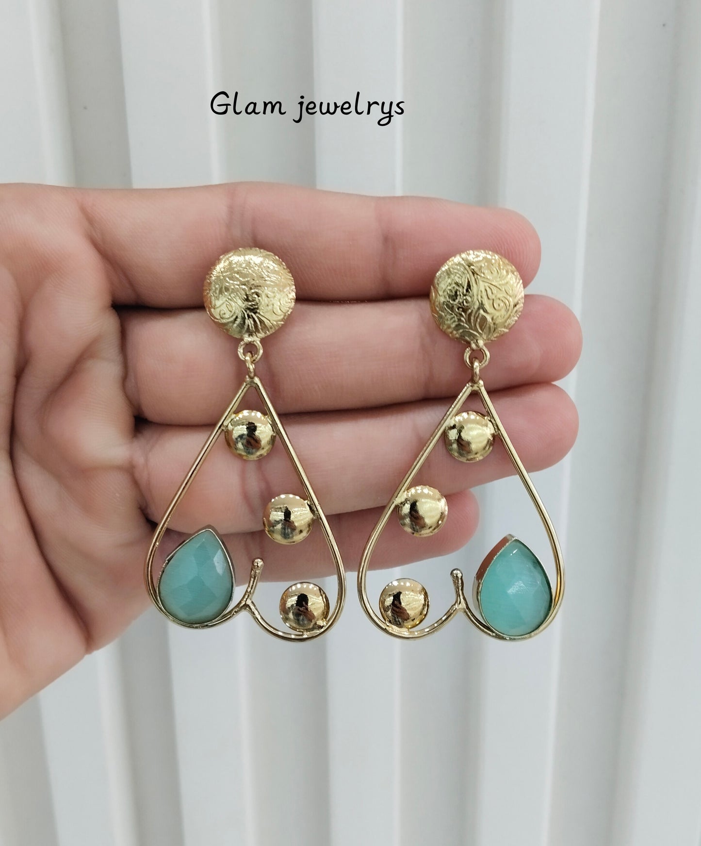 Sea Green Moissanite Kundan Bollywood Indian Jombi Earrings