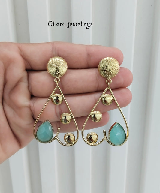 Sea Green Moissanite Kundan Bollywood Indian Jombi Earrings