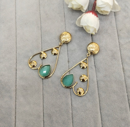 Sea Green Moissanite Kundan Bollywood Indian Jombi Earrings