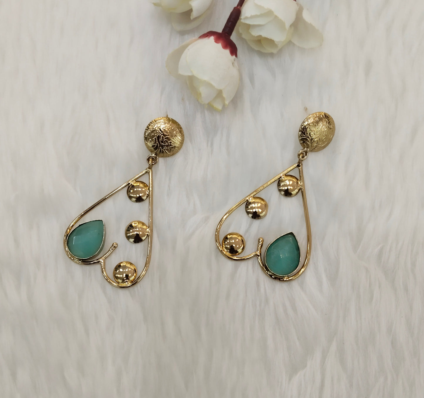 Sea Green Moissanite Kundan Bollywood Indian Jombi Earrings