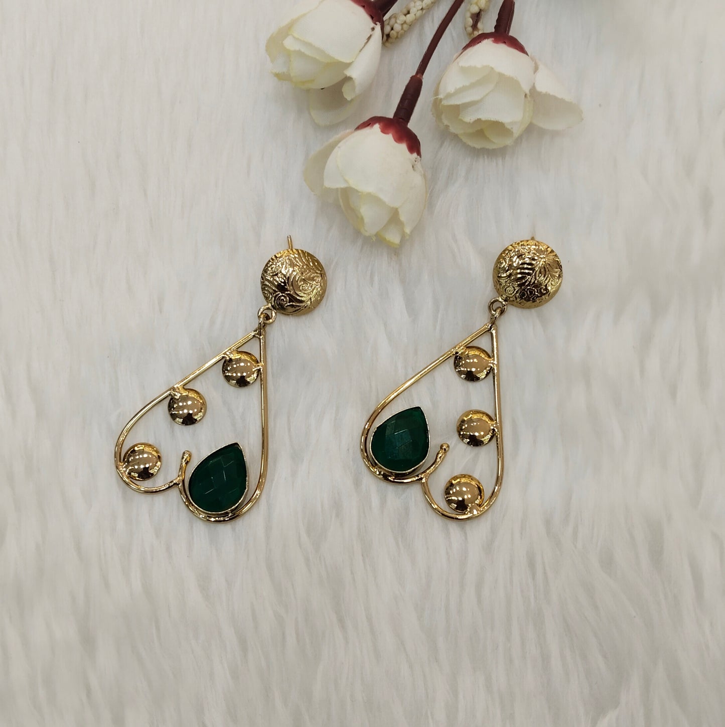 Green Moissanite Kundan Bollywood Indian Jombi Earrings
