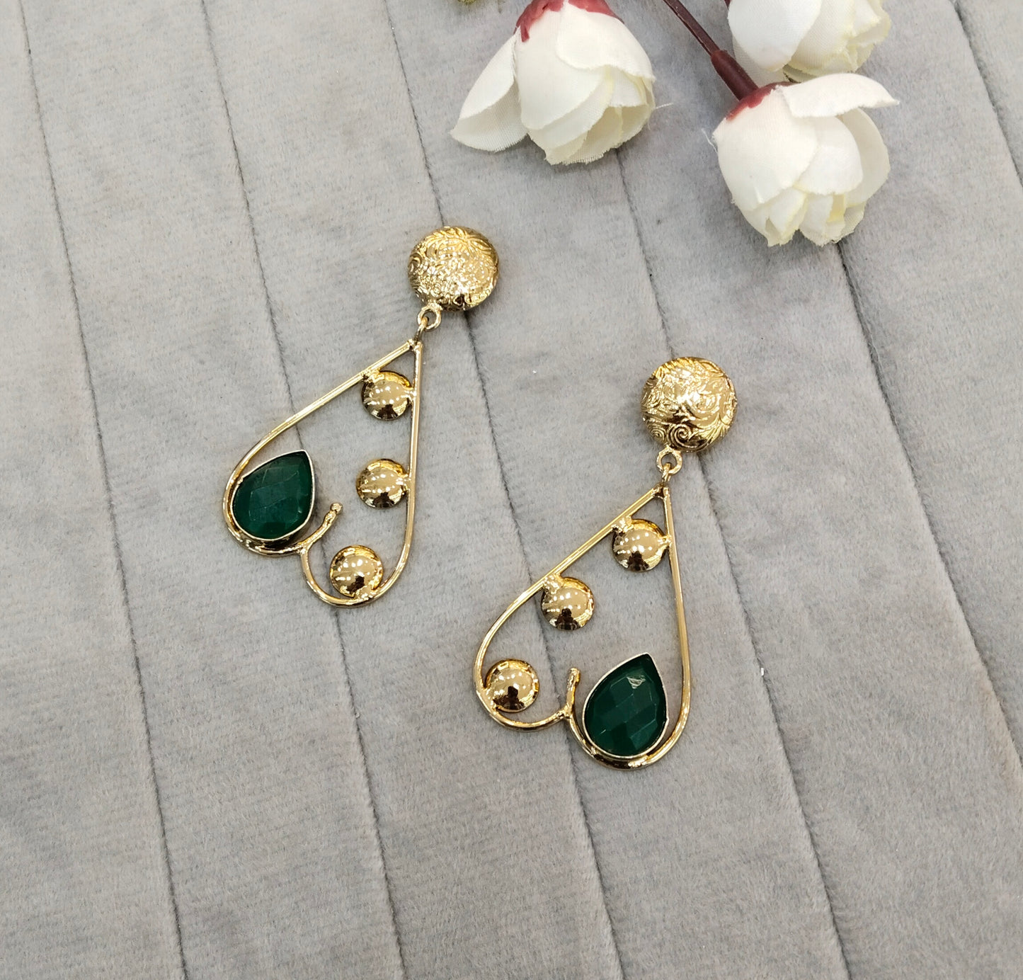 Green Moissanite Kundan Bollywood Indian Jombi Earrings