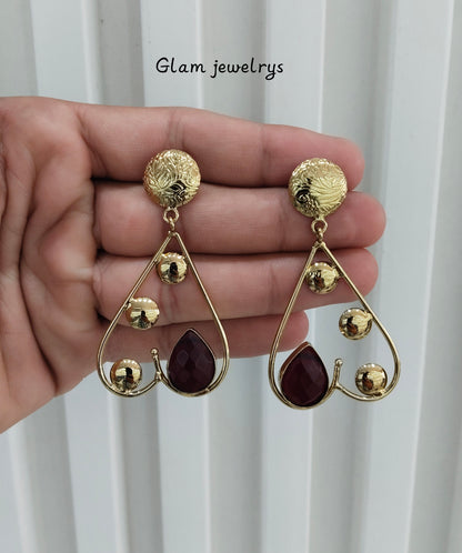 Maroon Moissanite Kundan Bollywood Indian Jombi Earrings