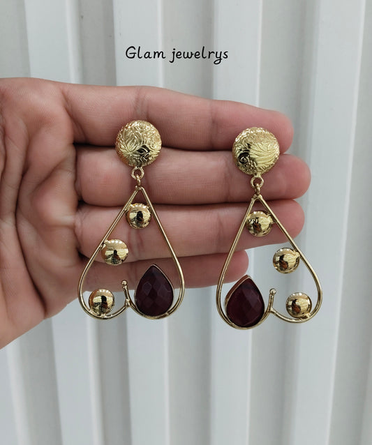Maroon Moissanite Kundan Bollywood Indian Jombi Earrings