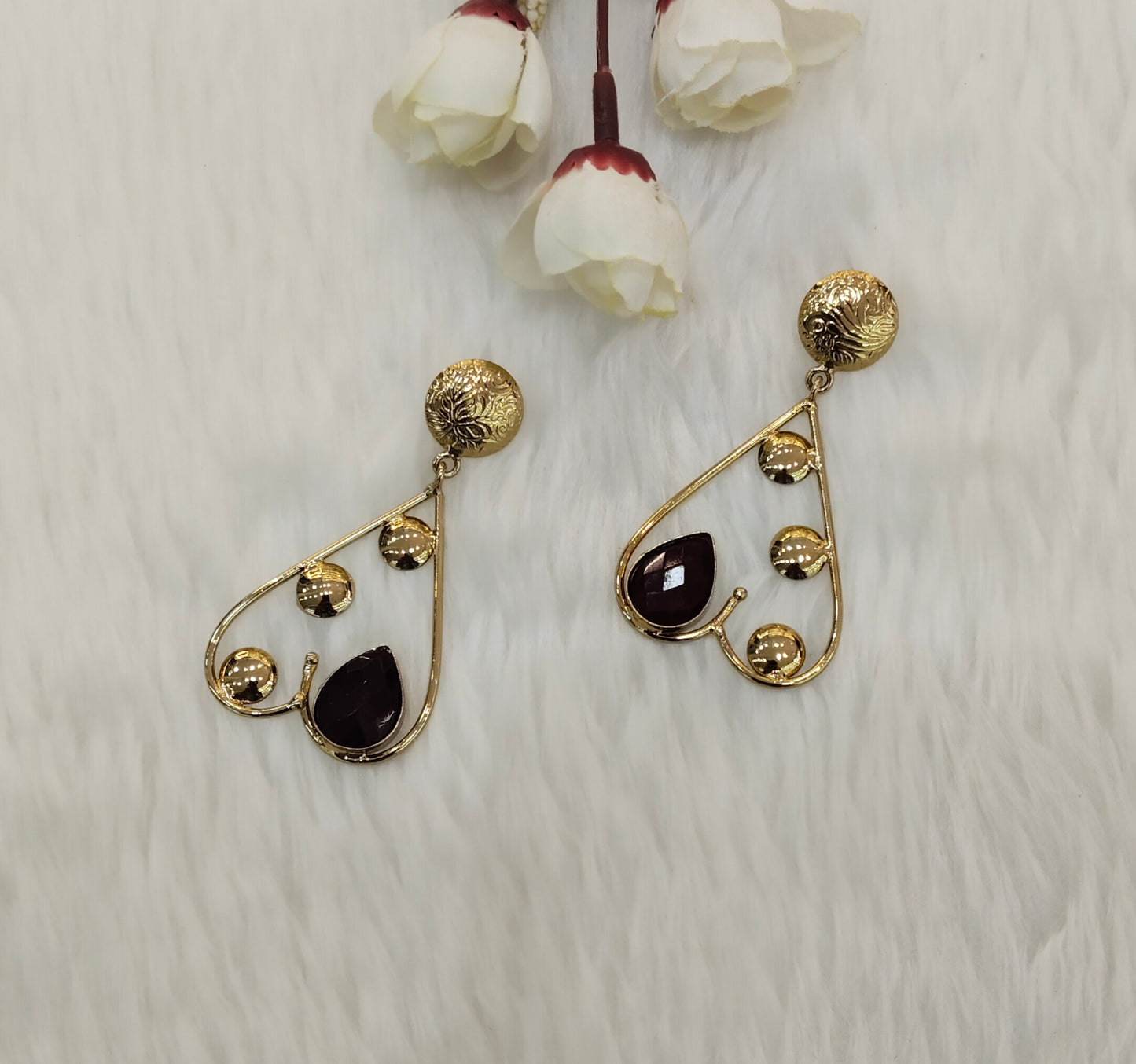 Maroon Moissanite Kundan Bollywood Indian Jombi Earrings