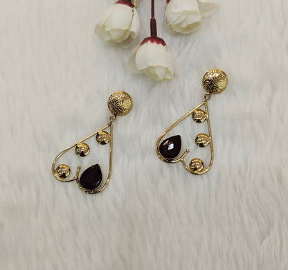 Maroon Moissanite Kundan Bollywood Indian Jombi Earrings
